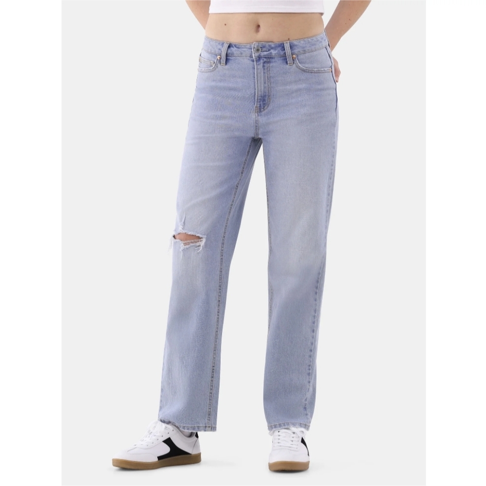 No Boundaries Women's Size 18 High Rise Straight Leg Jeans Light Wash Distressed